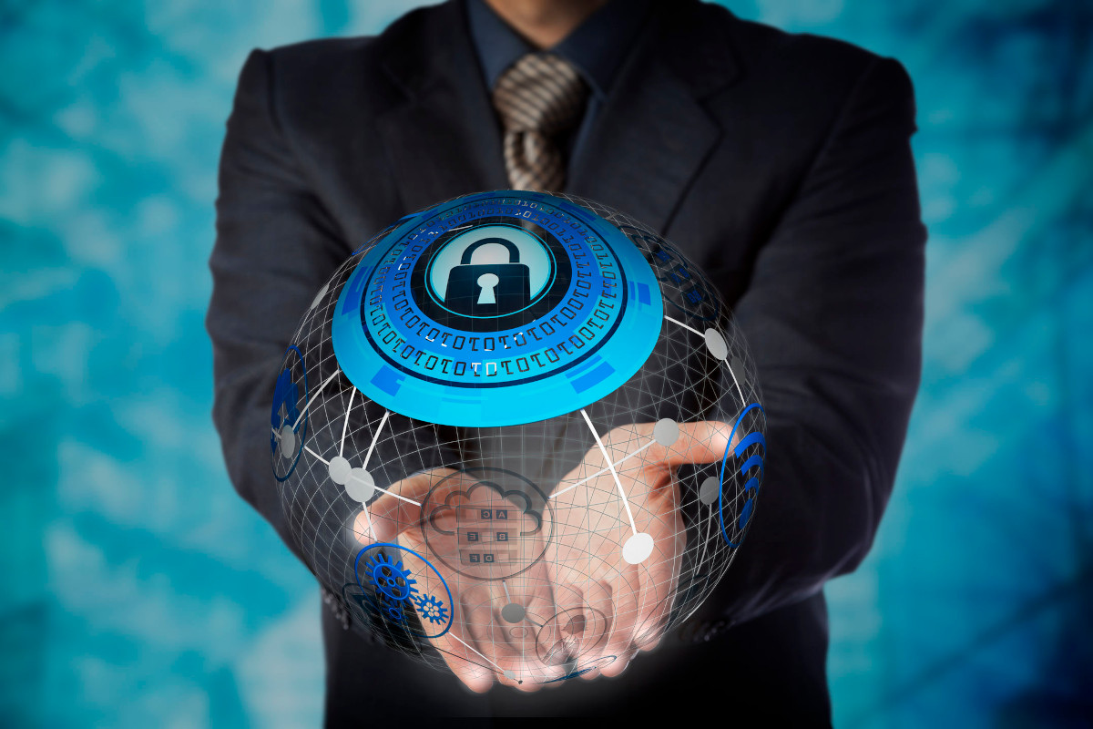 Man holding digital globe
